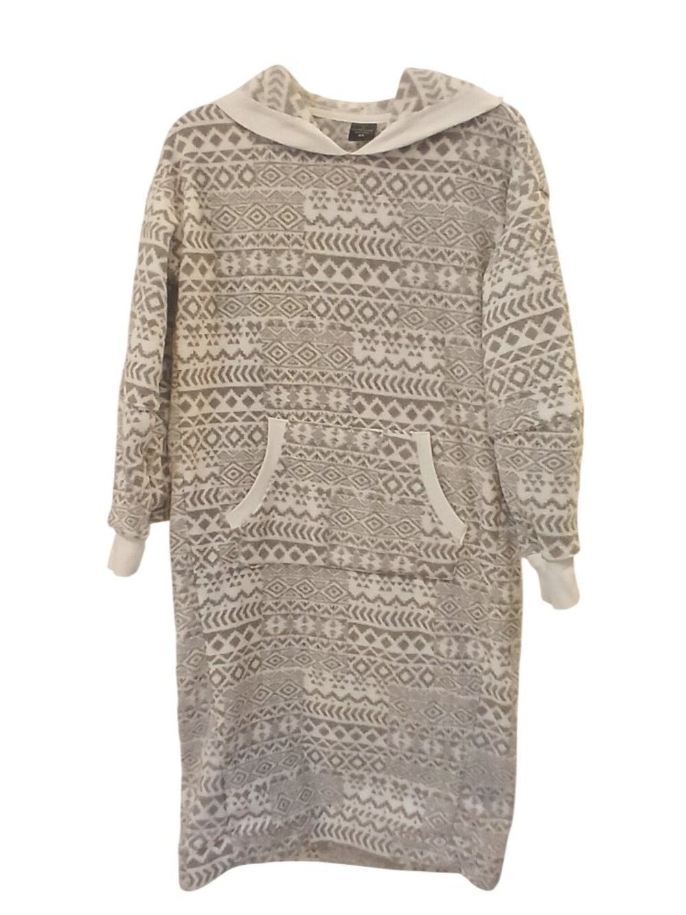Cuddl Duds Hooded Fleece Lounger Dress XS Gray & White Fair Isle Print #D-31